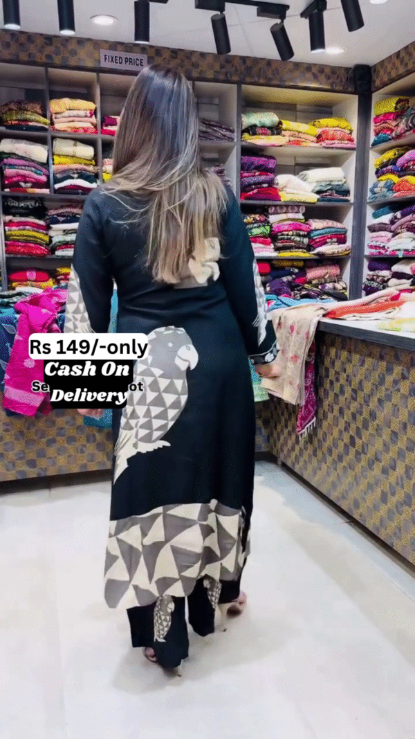 Trendy Printed Black Kurti with Parrot Design – Elegant & Affordable Ethnic Wear - Image 2