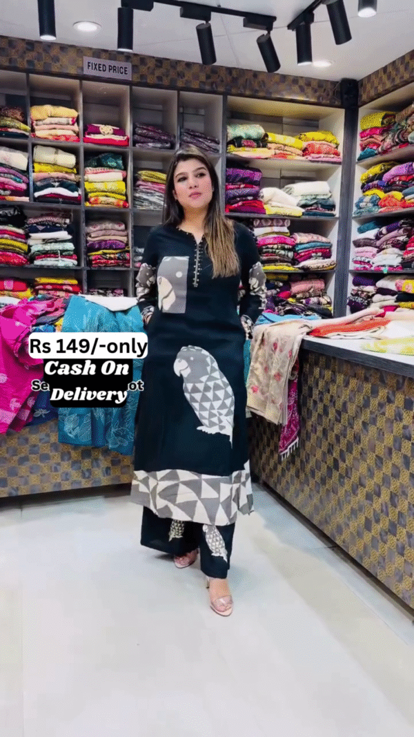 Trendy Printed Black Kurti with Parrot Design – Elegant & Affordable Ethnic Wear - Image 3