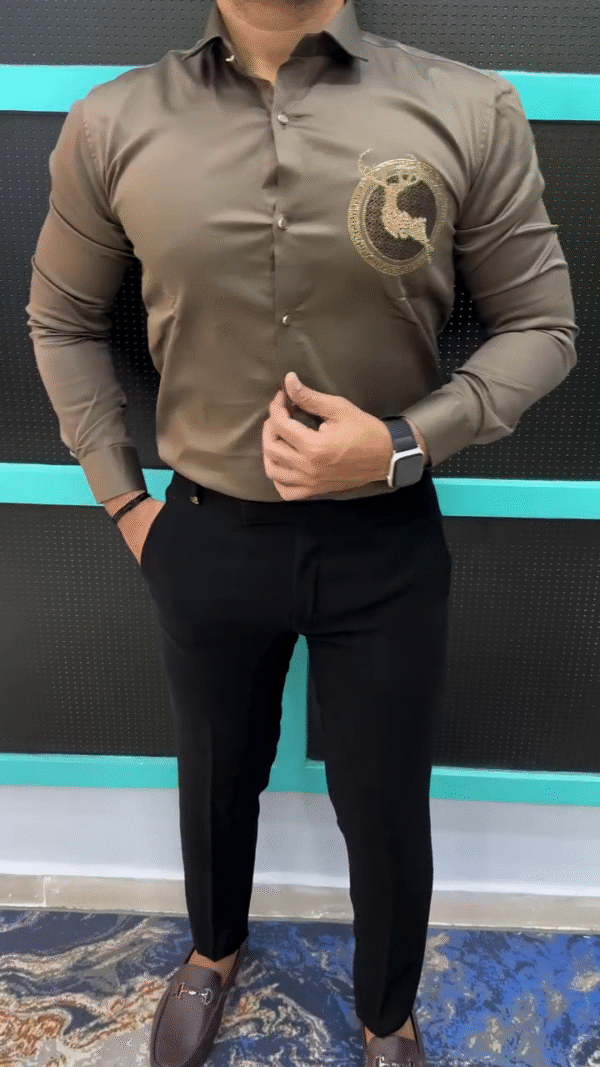 Men’s Premium Fitted Shirt with Royal Deer Crest Embroidery – Classy Party & Office Look | Elegant Style - Image 2