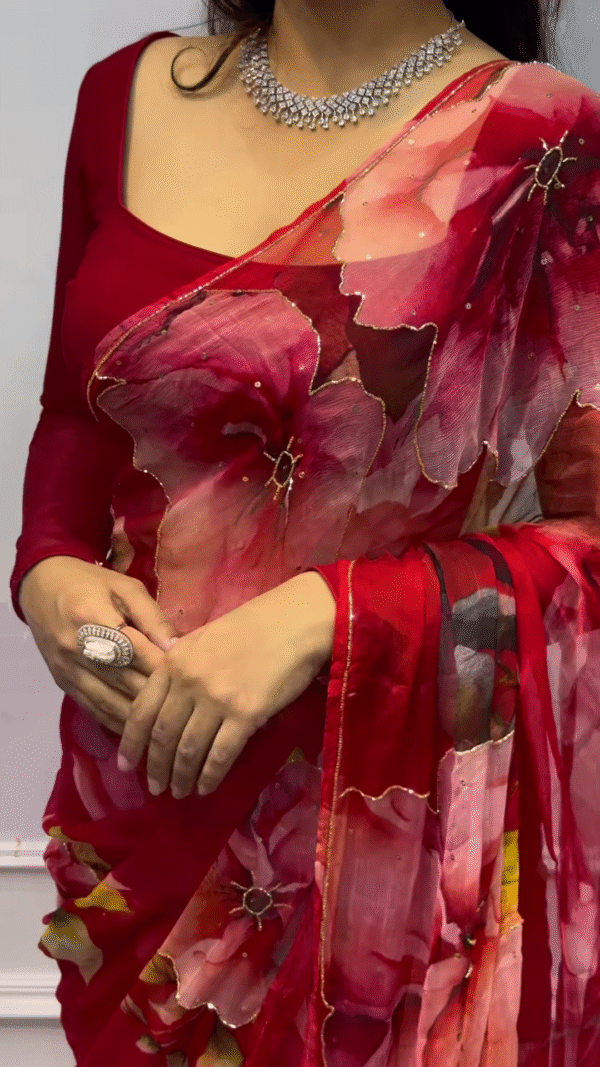 Ethnic Motifs Embroidered Zari Semi Silk Saree – A Fusion of Tradition and Elegance