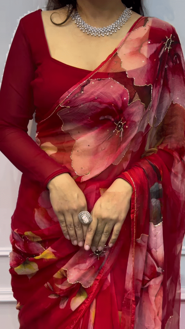 Ethnic Motifs Embroidered Zari Semi Silk Saree – A Fusion of Tradition and Elegance - Image 2
