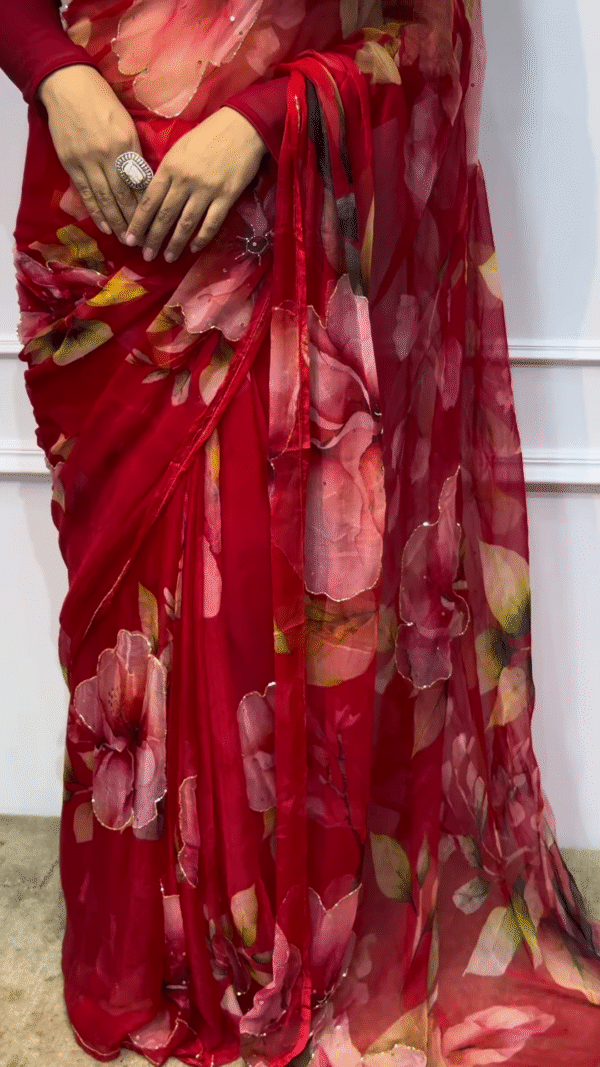 Ethnic Motifs Embroidered Zari Semi Silk Saree – A Fusion of Tradition and Elegance - Image 3