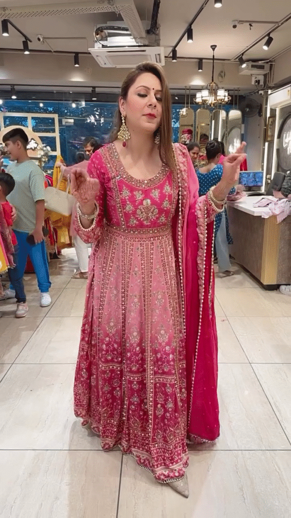 Pink Crepe Tie & die Heavy embroidered & mirror pasting Anarkali Gown with Beautiful Duppata - Image 2