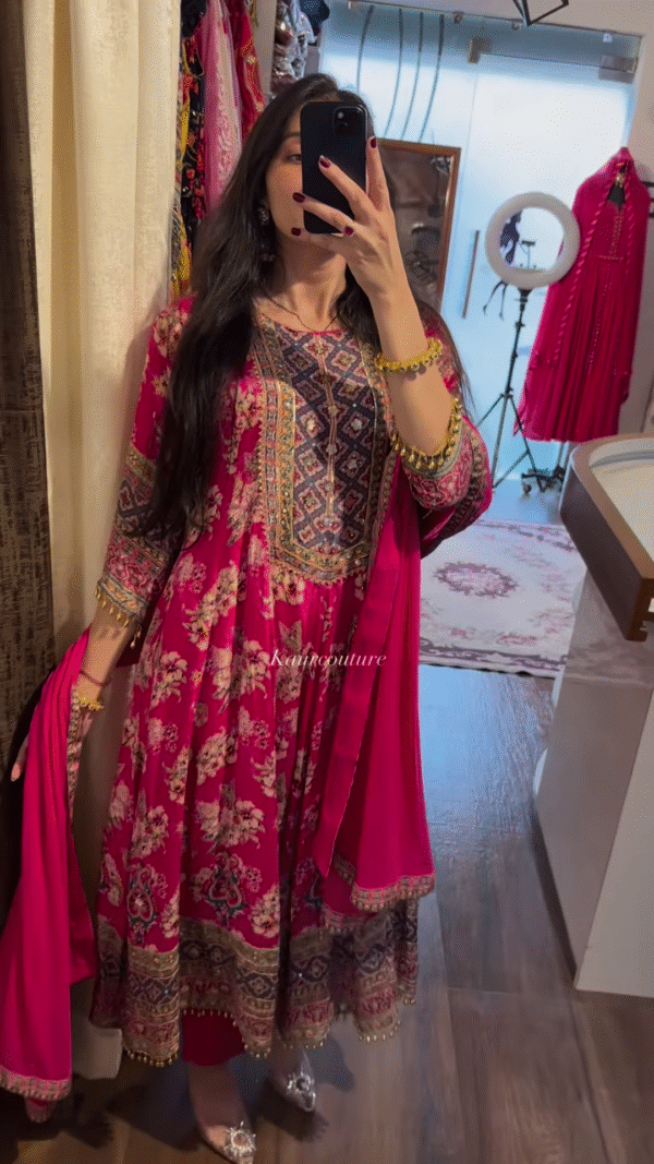 Royal Blue & Red Ethnic Elegance – Timeless Floral & Mirror Work - Image 2