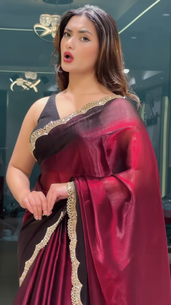 Midnight Elegance – A Statement Black & Red Silk Saree - Image 2