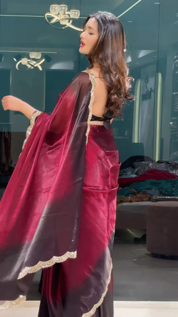 Midnight Elegance – A Statement Black & Red Silk Saree - Image 3
