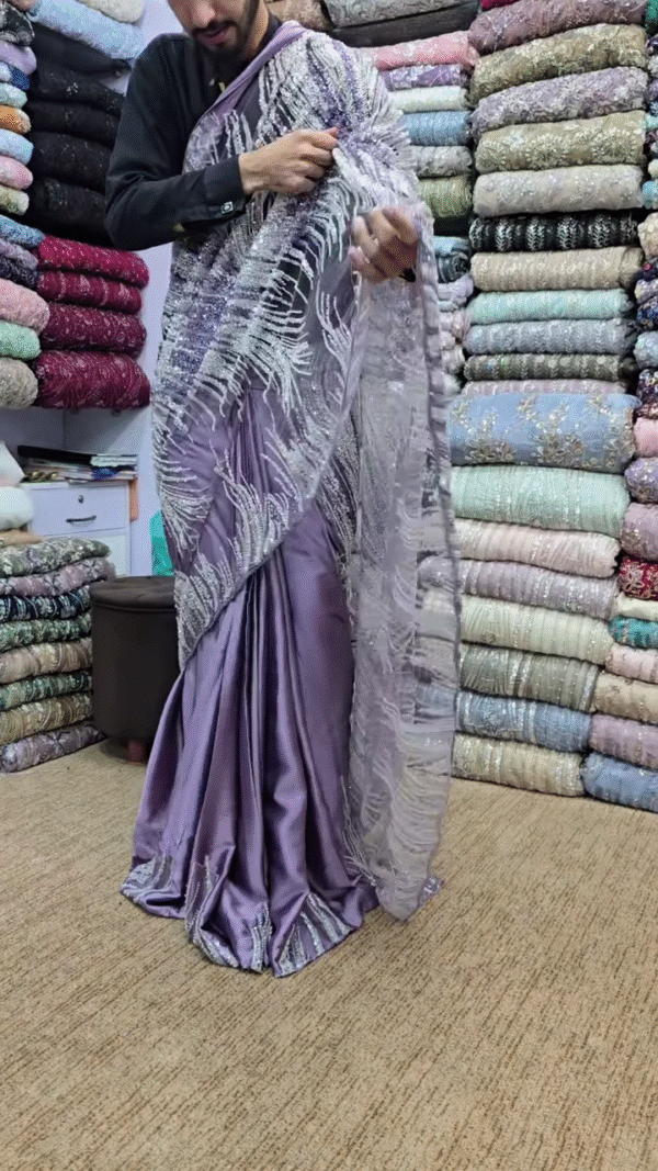 Elegant Lavender Shine – Designer Embroidered Saree - Image 3