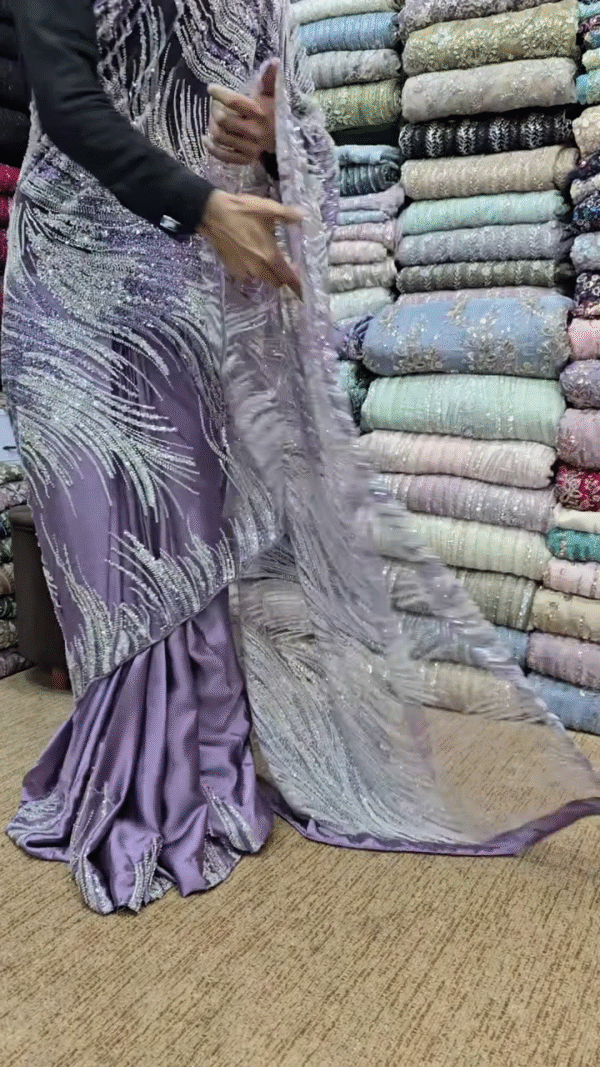 Elegant Lavender Shine – Designer Embroidered Saree - Image 4