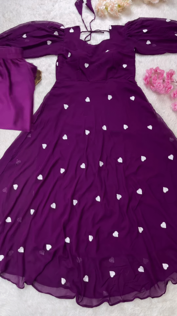 💜 Enchanting Purple Heart-Print Anarkali Set 💜 - Image 6