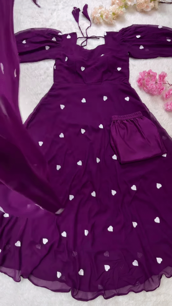 💜 Enchanting Purple Heart-Print Anarkali Set 💜