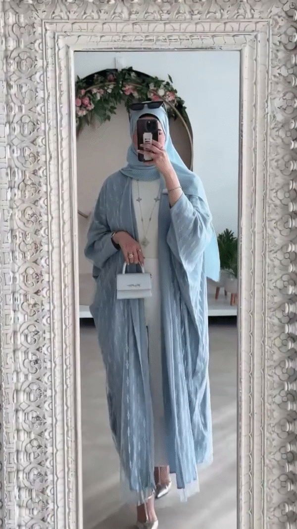 🧊 Mint Luxe Satin Abaya – Soft Glamour in Every Step