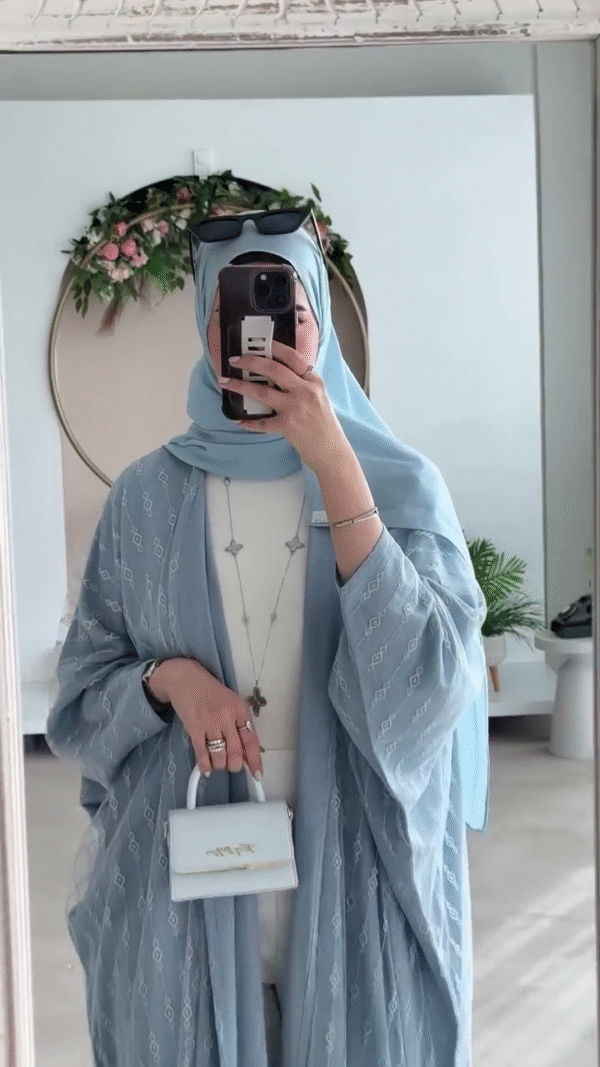 🧊 Mint Luxe Satin Abaya – Soft Glamour in Every Step - Image 4