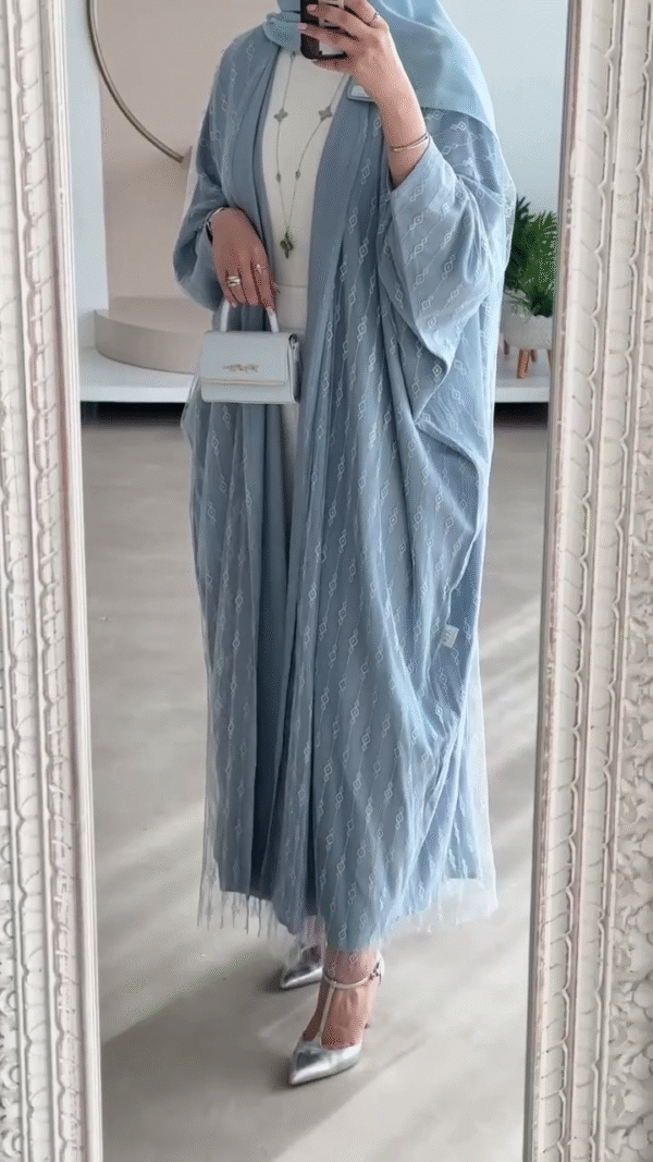 🧊 Mint Luxe Satin Abaya – Soft Glamour in Every Step - Image 3
