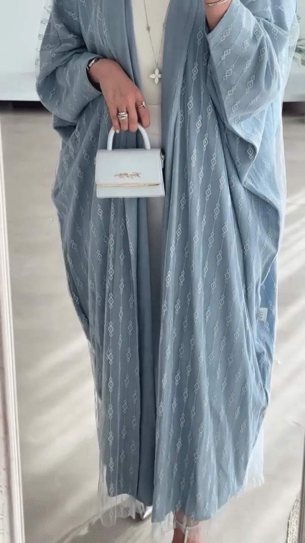 🧊 Mint Luxe Satin Abaya – Soft Glamour in Every Step - Image 2