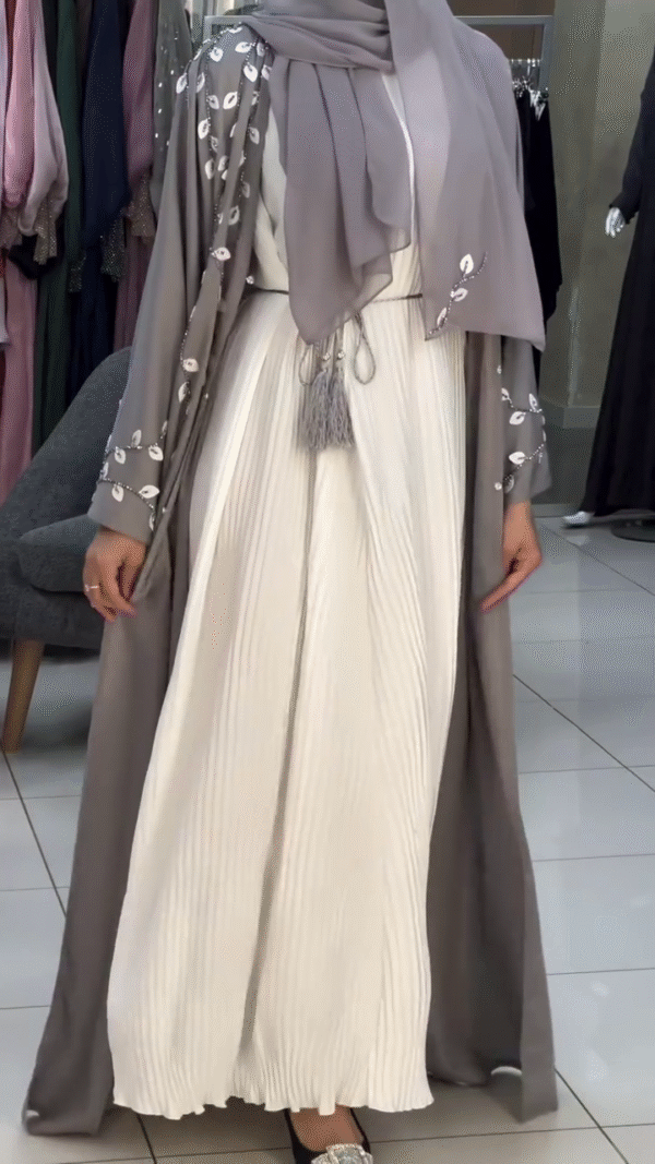 🌸 Pearl Dust Two-Tone Abaya Set